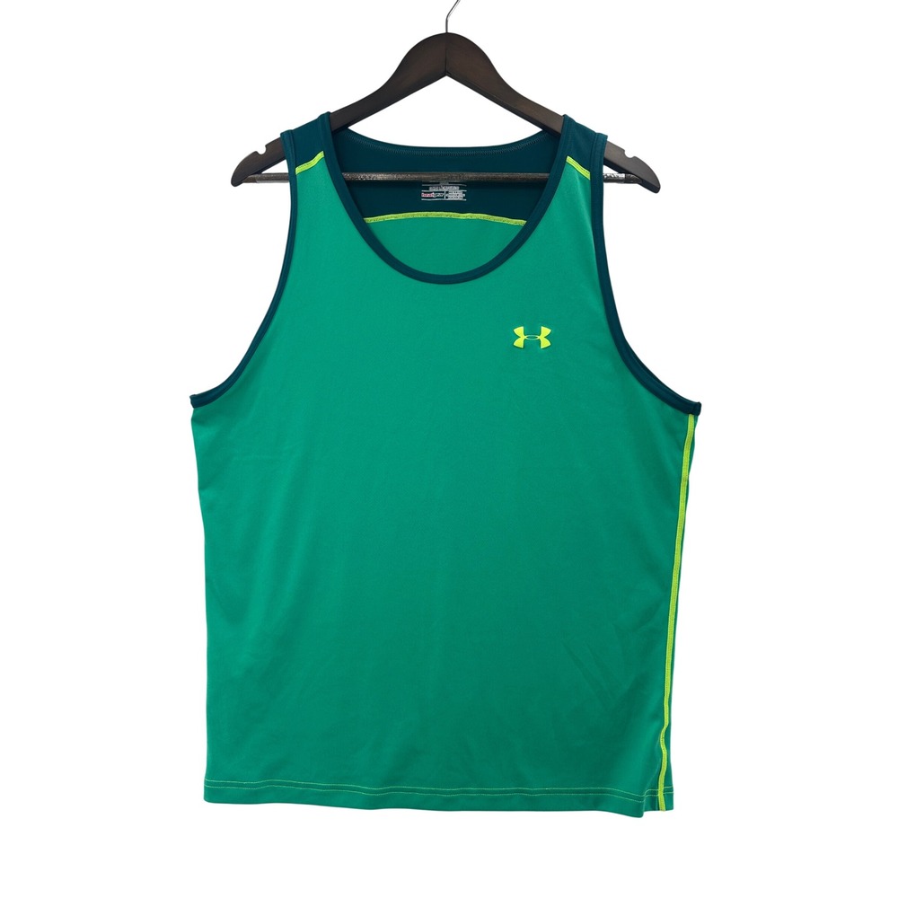Under Armour HeatGear Tank Top Womens L Green Teal Loose Fit Athletic Sleeveless